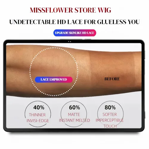 Miniatura 5 de Miss Flower Pelucas de cabello humano con encaje frontal HD SKINLIKE ultrafinas e invisibles de densidad 250, 26 pulgadas, 9.88 oz, gran espacio