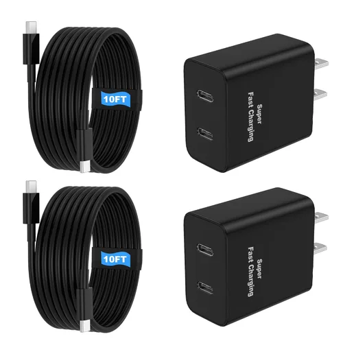 Cargador súper rápido de 45W, paquete de 2, USB C de puerto dual, cargador de teléfono Android tipo C, bloque de carga rápida con cable cargador