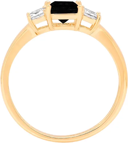 Miniatura 2 de Anillo solitario de 3 piedras de corte princesa de 0,89 quilates con acento de ónice negro natural impecable, ideal para compromiso VVS1