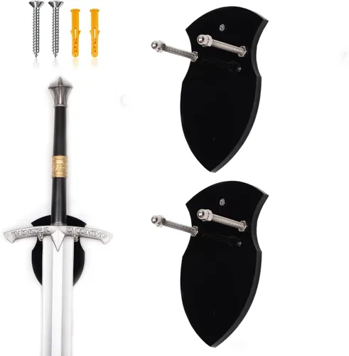 Miniatura 9 de WANLIAN Estante de espadas montado en la pared, soporte vertical de una sola espada con gancho universal para espada, hacha, espadas de anime, negro