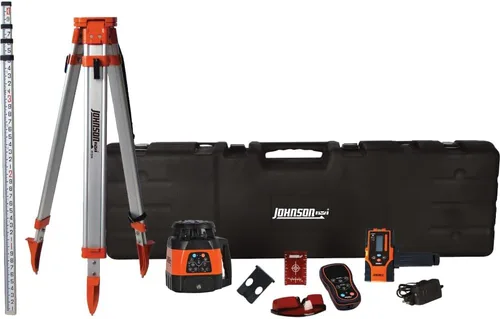 Johnson Level & Tool 99-028K - Sistema láser rotativo electrónico autonivelante de doble pendiente horizontal/vertical, rojo, 1 kit