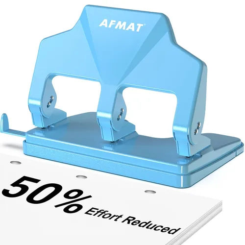 Miniatura 7 de AFMAT Perforadora de 3 agujeros, diámetro de agujeros de 9/32 pulgadas, perforadora de tres agujeros de 40 hojas, 50% de esfuerzo reducido, Verde