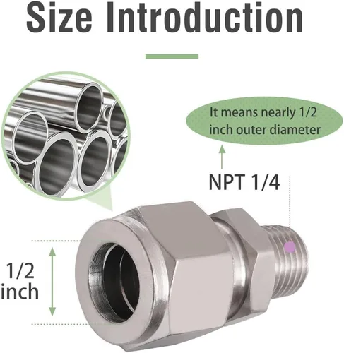 Miniatura 2 de Acoplamiento de compresión de acero inoxidable 304 para conectar tubo de 1/2 pulgada de diámetro exterior x rosca macho NPT de 1/4 pulgada