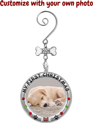 Miniatura 2 de My First Christmas - Adorno personalizado para foto de perro – 2025 con fecha – Adorno personalizado para cachorro – Joyas, dije de hueso fechado