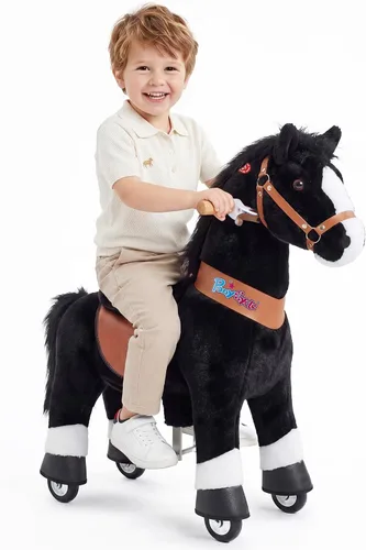 PonyCycle Juguete de caballo para niños pequeños de 3 a 4 años con freno, accionado por niños, caballo mecánico mecánico, regalo de cumpleaños, Negro