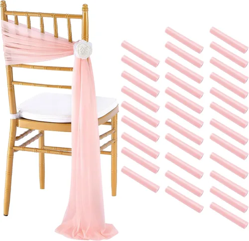 Miniatura 25 de Fanqisi 16 cintas para sillas con cintas de 8 pies de largo, cortinas de tela suave para decoración de bodas, iglesias, sillas, pasillos