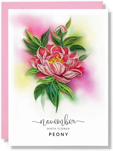 Miniatura 11 de Tarjeta de Flor de Nacimiento, Tarjeta Floral de Quilling Hecha a Mano para Cumpleaños, Aniversario, Flor de Mes de Nacimiento para Mamá, Mujeres