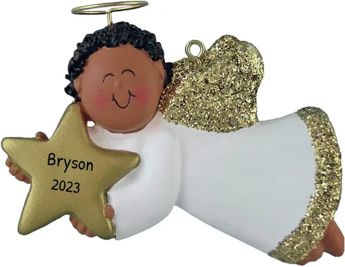 Miniatura 11 de Adorno de ángel personalizado 2025 – Reloj de adorno de ángel bebé de oso marrón, adornos de bebé de Navidad al aire libre para alas de árbol