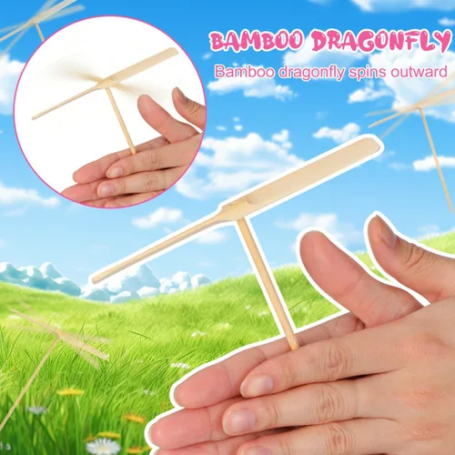 Miniatura 5 de Zerodeko 20 piezas de bambú libélula niños juguetes al aire libre volando juguetes regalos de fiesta niños tirar y atrapar juguete ejercicio volador
