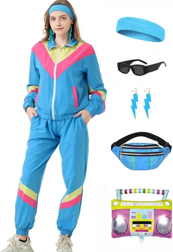 Conjunto deportivo retro de los años 80 para mujer, rompevientos de los años 90, conjunto deportivo con chaqueta y pantalones deportivos