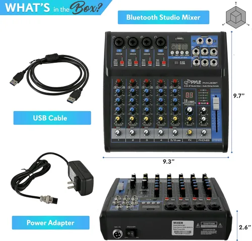Miniatura 7 de Pyle Mezclador de audio profesional de 6 canales - USB - Bluetooth - Alimentación fantasma de 48 V - Entrada digital MP3 - FX 16 bits DSP - Interfaz