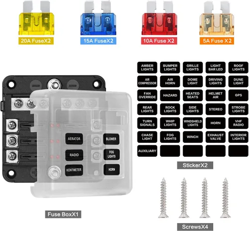 Miniatura 3 de Bloque de fusibles de 6 vías, fusible de hoja de 12 V, 6 circuitos, ATC/ATO, impermeable, soporte para caja de fusibles con indicador LED, cubierta