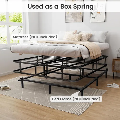 Miniatura 7 de KOMFOTT Base de cama de plataforma de metal tamaño Queen, base de colchón de metal resistente, plataforma de soporte de listones de metal con patas