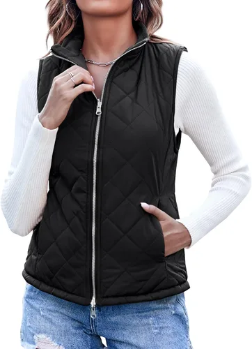 Miniatura 2 de Valphsio Chaleco acolchado con cuello alto para mujer, reversible, sin mangas, acolchado, ligero, con cremallera y bolsillos