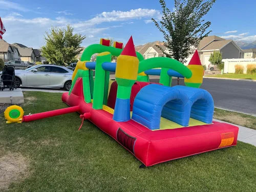Miniatura 9 de Whubefy Casa de rebote grande inflable de 18x8.2 pies para niños grandes de 8 a 12 años, casa de obstáculos inflable con doble tobogán, túneles