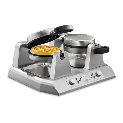 Miniatura 2 de Waring Waffles belga comercial WW250X doble lado a lado, platos de cocina antiadherentes recubiertos, produce 50 gofres por hora, 120 V, 2400 W