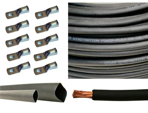 Cable flexible de cobre puro de cobre puro calibre 1/0 1/0 AWG de 10 pies + 10 conectores de terminal de cable de cobre estañado de 3/8 pulgadas +