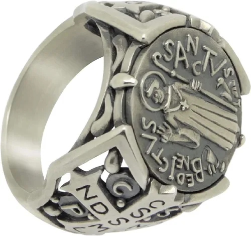 Miniatura 6 de St Benedict christian catholic ancient Sterling Silver 925 medal mens ring, Exorcism
