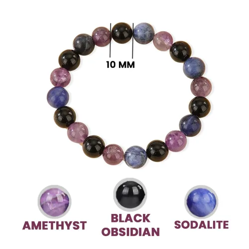Miniatura 13 de Crystal Vibe Triple Protection Bracelet - 10mm Bead Bracelet for women men With Natural Stones of Tiger Eye Hematite and Black Obsidian - Healing