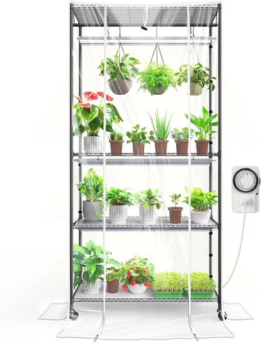 Miniatura 13 de Barrina Mini invernadero portátil con luces LED de cultivo para plantas de interior, luz de planta de alto rendimiento de 40 W, pequeño invernadero