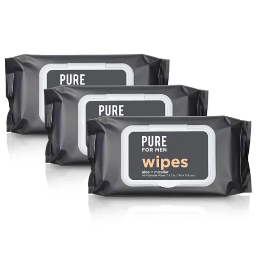 Miniatura 2 de Pure for Men Toallitas desechables Ayuda a eliminar el olor, 100% biodegradables, sin parabenos ni alcohol, vitamina E, micelar y aloe vera 48