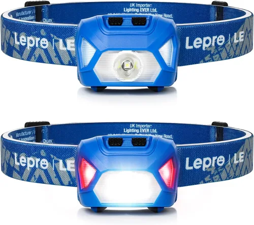 Lepro 320015 - Linterna frontal con batería – 1300Lux lámpara LED súper brillante con luz roja, linternas frontales impermeables IPX4 para acampar
