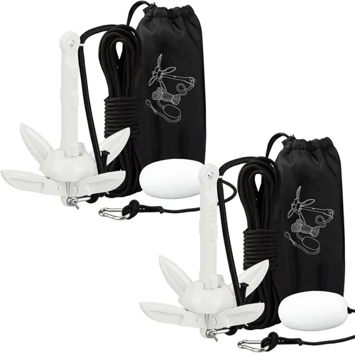 Miniatura 46 de Lounsweer Paquete de 2 anclajes de kayak marino de 1.5/3.5 libras, kit de anclaje plegable para barco, kayak, pesca, accesorios para botes pequeños