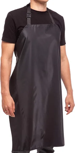 Delantal de vinilo negro de goma impermeable de 35 pulgadas para lavavajillas, laboratorio, carnicero, aseo de perros, plástico industrial