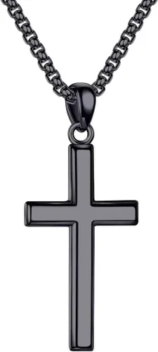 Ursteel 925 Sterling Silver Cross Pendant Cross Necklace for Men, Mens Cross Necklace 18K GoldSilverBlack Box Chain Necklace for Men Women Girls 16