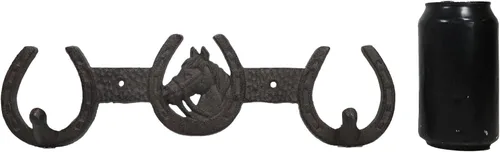 Miniatura 5 de Ebros Gift Cabeza de caballo rústica occidental con 3 herraduras con dije de la suerte, abrigo, llavero, correa, 2 clavijas, gancho de doble pared