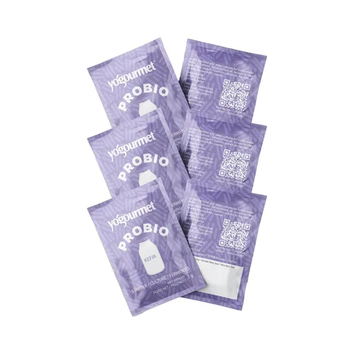 Yogourmet Kéfir Starter con probióticos (6 sobres = 6 cuartos de galón de kéfir) - Haz kéfir en casa - Cultivo básico - Todo natural, sin gluten,