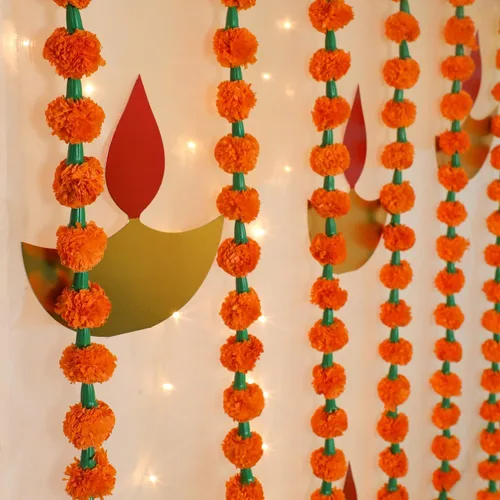Miniatura 2 de Desi Favors Guirnaldas de caléndula naranja de 6 pies Guirnalda de flores artificiales Decoración de boda india Hosuewarming, guirnaldas