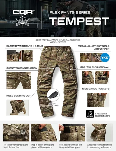 Miniatura 250 de CQR – Pantalones tácticos elásticos tipo cargo para hombre, resistentes al agua, de tela ripstop (antidesgarros), ligeros, ideales para uso diario