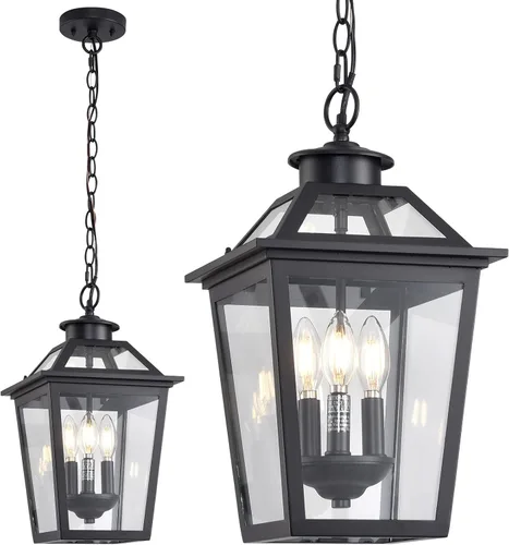 Miniatura 9 de Lámpara colgante para exteriores, 3 luces colgantes para exteriores, lámpara colgante extra grande para exteriores con vidrio transparente