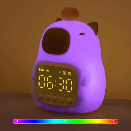 Miniatura 16 de Reloj despertador de conejo con luz nocturna para niños con entrenamiento del sueño y máquina de sonido, lámpara de silicona recargable