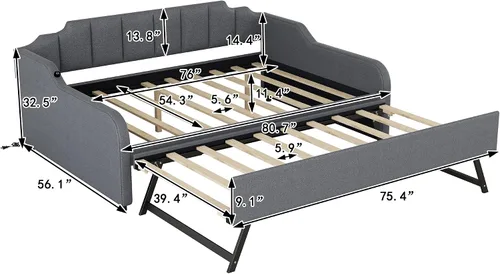 Miniatura 2 de Merax Sofá cama con nido desplegable, tamaño matrimonial, sofá cama con cama nido ajustable de tamaño individual y diseño de carga USB para sala