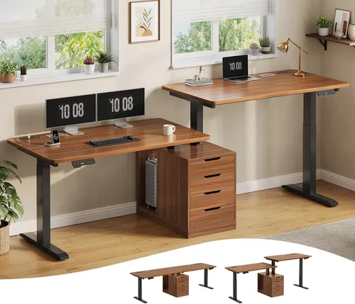 Miniatura 10 de SEDETA Escritorio eléctrico de pie en forma de L con archivador, 63 x 53 pulgadas, escritorio de computadora de oficina en casa ajustable con Negro
