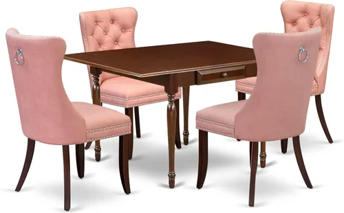 Miniatura 20 de East West Furniture MZDA5-MAH-12 - Juego de comedor de 5 piezas que consta de una mesa de cocina rectangular con gotas y 4 sillas Parson de tela