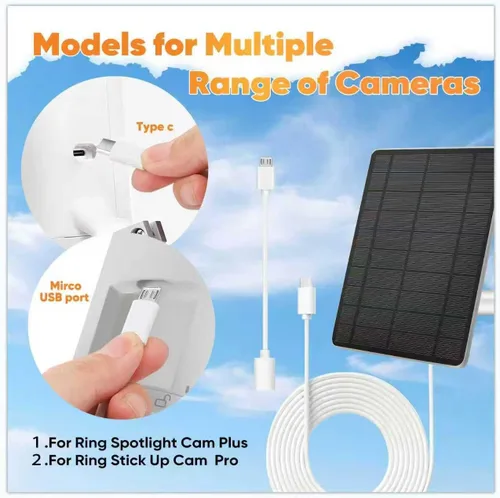 Miniatura 5 de Panel solar compatible con puerto USB tipo C de cámara anular, con cable de 9.8 pies, para Spotlight Cam Plus/Pro (batería) Stick Up Cam/Pro