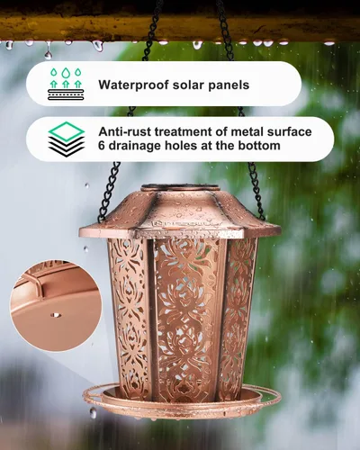 Miniatura 8 de Comederos solares para pájaros para exteriores colgantes - Comedero de pájaros de metal de grado premium, a prueba de mordidas, resistente al clima