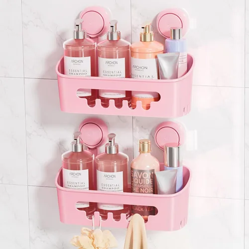 Miniatura 10 de LEVERLOC Paquete de 2 ventosas para ducha, organizador de ducha, estante de baño extraíble, succión de almacenamiento, potente capacidad máxima