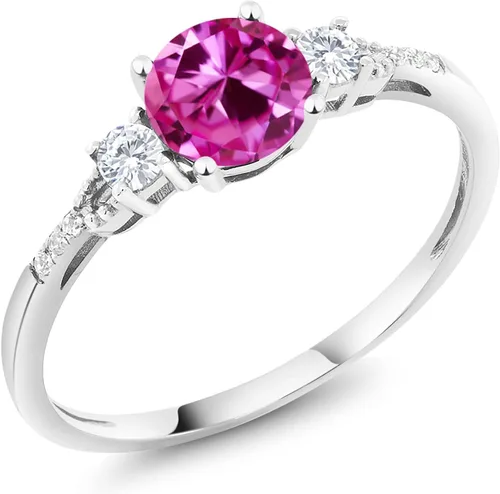 Miniatura 164 de Gem Stone King Anillo de compromiso de 3 piedras preciosas redondas de oro blanco de 10 quilates con piedra natal de 0.236 in con piedra natal