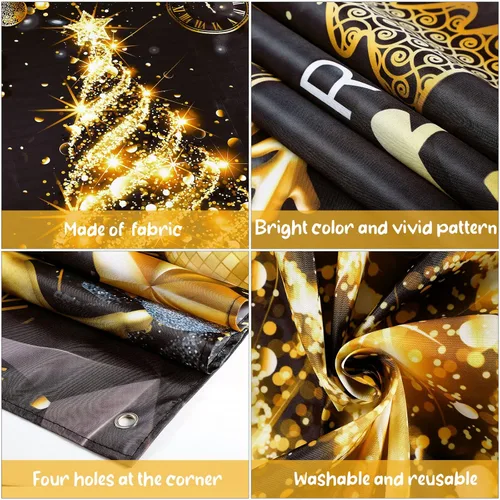 Miniatura 3 de Tiamon Telón de Fondo Banner de Fiesta Feliz Navidad para Decoración de Fiesta de Navidad y Año Nuevo (Azul Dorado, 72.8 x 43.3 Pulgadas)