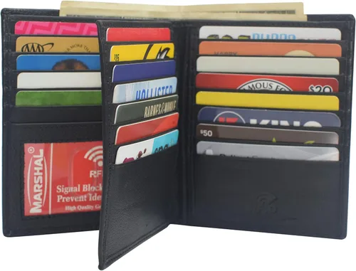 Miniatura 4 de Marshal Cartera plegable de cuero genuino con bloqueo RFID para hombres, ranuras para tarjetas, 2 compartimentos para billetes, ventanas