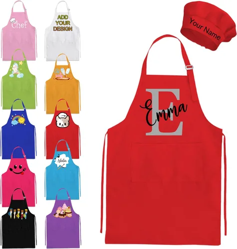 Miniatura 9 de Delantal personalizado para niños y sombrero de chef, delantal personalizado para niños con nombre, delantal de pintura personalizado, para cocinar