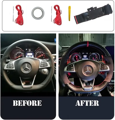 Miniatura 4 de Cubierta de volante de fibra de carbono mate negro y cuero de ante con costura manual, ajuste envolvente para Mercedes Benz W205/C43 GLA45 GLC43