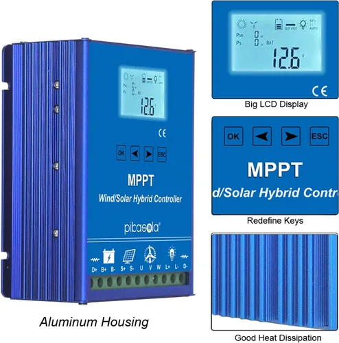 Miniatura 4 de 1400W Fuera de la Red con Controlador Híbrido de Viento y Solar Descargable Auto 12/24V Batería MPPT Carga Impulso Flotante de Máximo 800W Generador