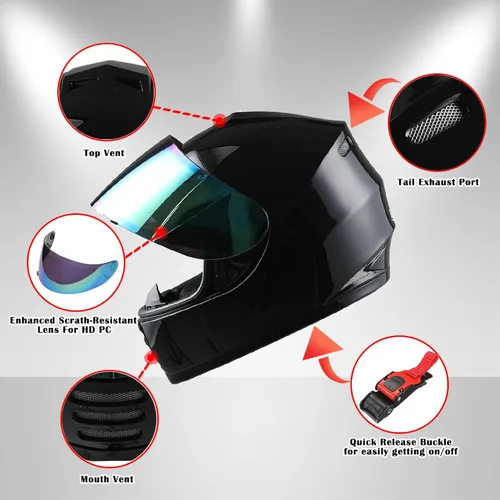 Miniatura 4 de WOW Casco integral para motocicleta, bicicleta urbana BMX MX para niños: HKYB15 Negro brillante