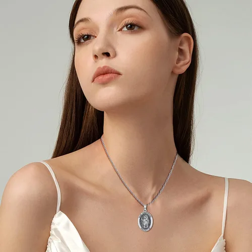 Miniatura 6 de KINGWHYTE Collar de San MiguelSan Cristóbal de plata de ley S925 con diseño de arángulo, San Miguel Protect EE. UU., joyería para regalo