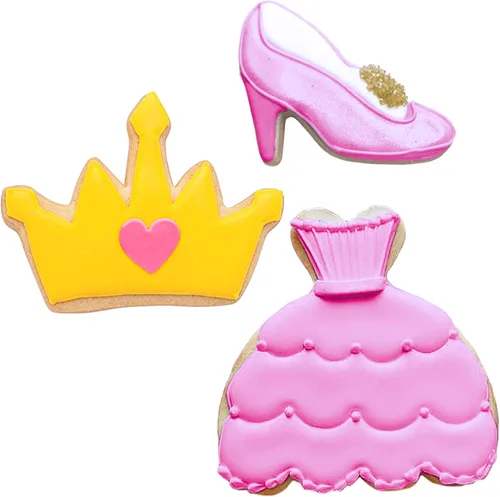 Miniatura 3 de Ann Clark Princess - Juego de 3 cortadores de galletas hechos en Estados Unidos, corona, vestido, pantuflas de cristal